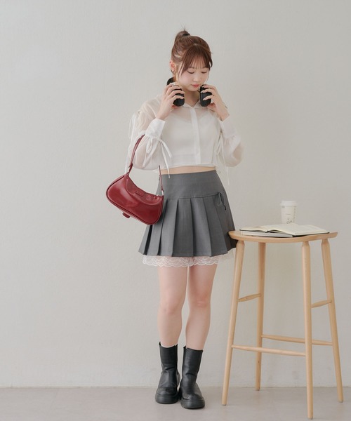 Another Branch olive des olive（アナザーブランチオリーブデオリーブ）の「裾レースミニプリーツスカート（スカート・レディース・ブラック/チャコールグレー・FREE）」の8枚目の写真