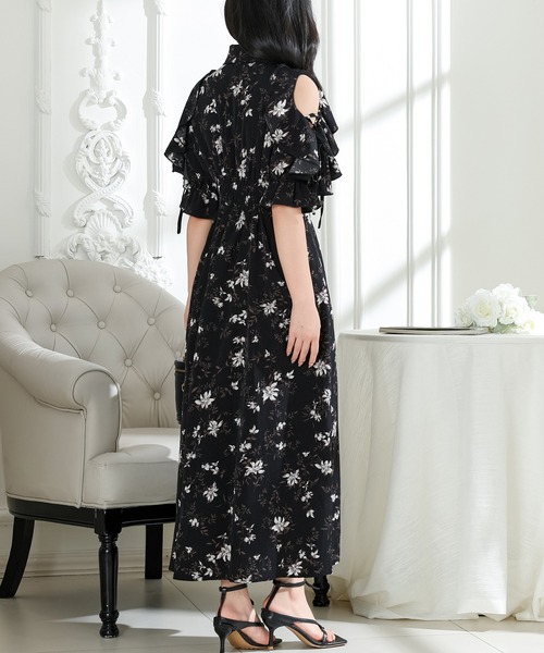 Lace Ladies(レースレディース)の「フラワー プリント 袖コンシャス 半袖 ワンピース(ワンピース・レディース・ラベンダー/アイボリー/ブラック・S/FREE)」の8枚目の写真