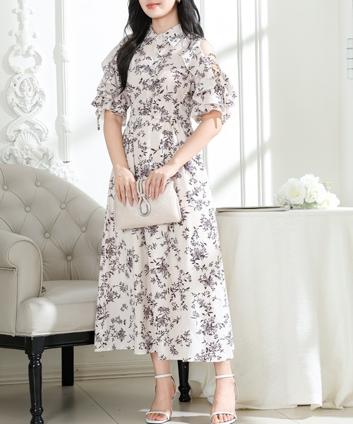 Lace Ladies(レースレディース)の「フラワー プリント 袖コンシャス 半袖 ワンピース(ワンピース・レディース・ラベンダー/アイボリー/ブラック・S/FREE)」の9枚目の写真