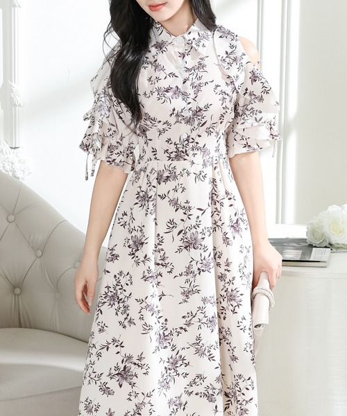 Lace Ladies(レースレディース)の「フラワー プリント 袖コンシャス 半袖 ワンピース(ワンピース・レディース・ラベンダー/アイボリー/ブラック・S/FREE)」の12枚目の写真