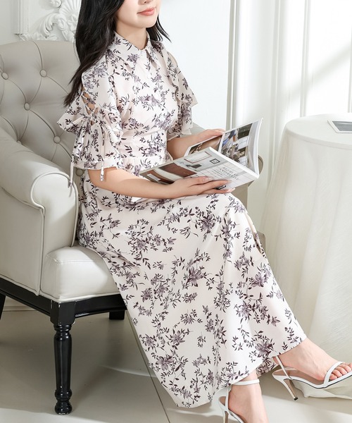 Lace Ladies(レースレディース)の「フラワー プリント 袖コンシャス 半袖 ワンピース(ワンピース・レディース・ラベンダー/アイボリー/ブラック・S/FREE)」の13枚目の写真