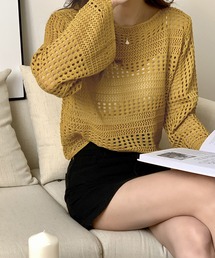 EGOIST/エゴイスト★ネット編みニットTOP(長袖)★新品 定価6.825 EGOIST（エゴイスト）の「肩開きミックスループニットTOP