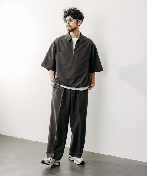 FREAK'S STORE(フリークスストア)の「FREAK’S STORE/フリークスストア Reflax 機能性素材 ワイドシルエット イージー スラックスパンツ/吸水速乾/イージーケア/UVカット/接触冷感/エコ素材/ストレッチ(その他パンツ・メンズ・チャコールグレー/オフホワイト/ブラウン/ブラック・SMALL/LARGE/MEDIUM)」の16枚目の写真