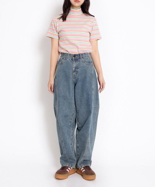 PUNYUS（プニュズ）の「マルチボーダーハイネックリブＴシャツ（Tシャツ/カットソー・レディース・ブルー/グリーン/ピンク・1/2/3/4）」の12枚目の写真