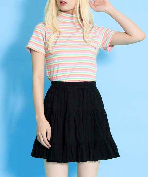 PUNYUS（プニュズ）の「マルチボーダーハイネックリブＴシャツ（Tシャツ/カットソー・レディース・ブルー/グリーン/ピンク・1/2/3/4）」の13枚目の写真