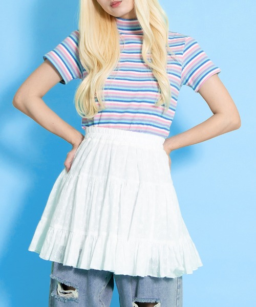 PUNYUS（プニュズ）の「マルチボーダーハイネックリブＴシャツ（Tシャツ/カットソー・レディース・ブルー/グリーン/ピンク・1/2/3/4）」の18枚目の写真