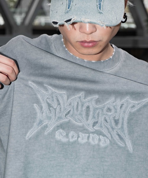 SHORT ROUND（ショートラウンド）の「SHORT ROUND/コールドダイダメージアップリケT（Tシャツ/カットソー・メンズ・グレー/スミクロ・LARGE/MEDIUM）」の19枚目の写真