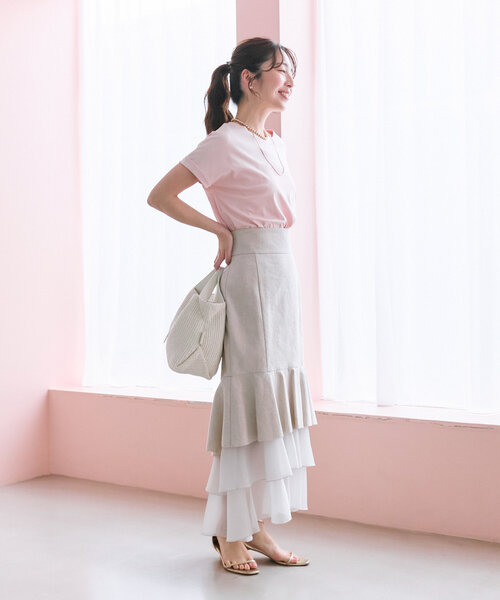 La boutique BonBon（ラブティックボンボン）の「【名品・二の腕すっきり見え】ターンバックスリーブカットソー（Tシャツ/カットソー・レディース・ピンク/ネイビー/サックスブルー/オフホワイト/ブラック・FREE）」の10枚目の写真