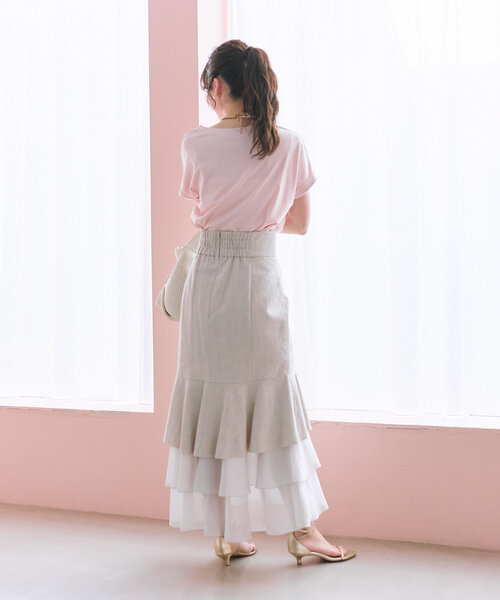 La boutique BonBon（ラブティックボンボン）の「【名品・二の腕すっきり見え】ターンバックスリーブカットソー（Tシャツ/カットソー・レディース・ピンク/ネイビー/サックスブルー/オフホワイト/ブラック・FREE）」の12枚目の写真