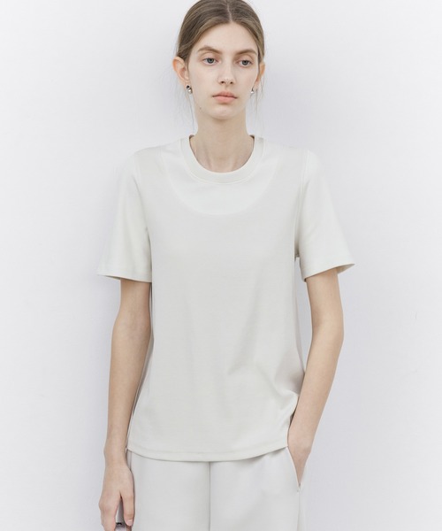 tageechita(タジチタ)の「【tageechita】異素材レイヤード風 クルーネックTシャツ(Tシャツ/カットソー・レディース・チャコール/ライトアッシュグレー・L/M/S)」の2枚目の写真