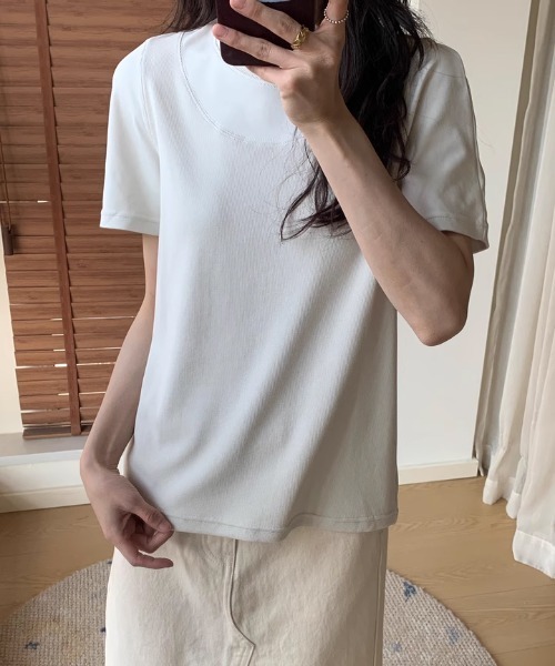 tageechita(タジチタ)の「【tageechita】異素材レイヤード風 クルーネックTシャツ(Tシャツ/カットソー・レディース・チャコール/ライトアッシュグレー・L/M/S)」の16枚目の写真