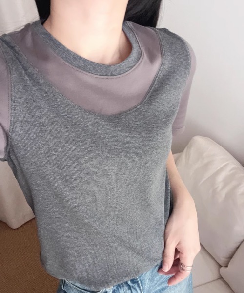tageechita(タジチタ)の「【tageechita】異素材レイヤード風 クルーネックTシャツ(Tシャツ/カットソー・レディース・チャコール/ライトアッシュグレー・L/M/S)」の13枚目の写真