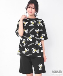 aimerfeel（エメフィール）の「▼【家族・カップルでお揃いOK！】PEANUTS スヌーピー サングラス 半袖 綿混 上下セット (男女兼用サイズ)（ルームウェア/パジャマ）」