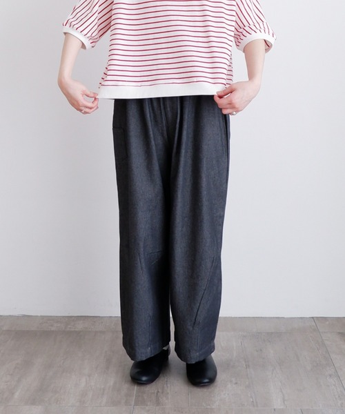 休日と詩 キュウジツトウタ　イージータックパンツ　ボリュームパンツ　コットン 休日と詩 キュウジツトウタ イージータックパンツ ボリューム