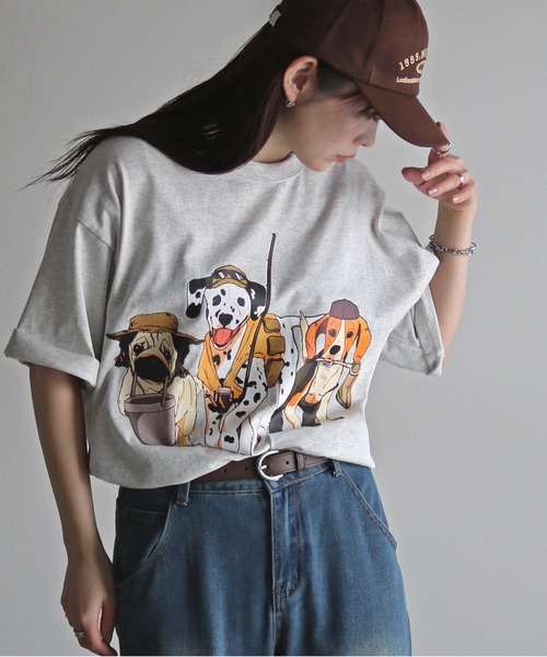 COURO（コウロ）の「アウトドアアニマルプリントTシャツ（Tシャツ/カットソー・レディース・ブラック系/ホワイト/ブラック/チャコール/オートミール/ホワイト系/チャコールグレー/ライトグレー系・L/M/XL）」の7枚目の写真