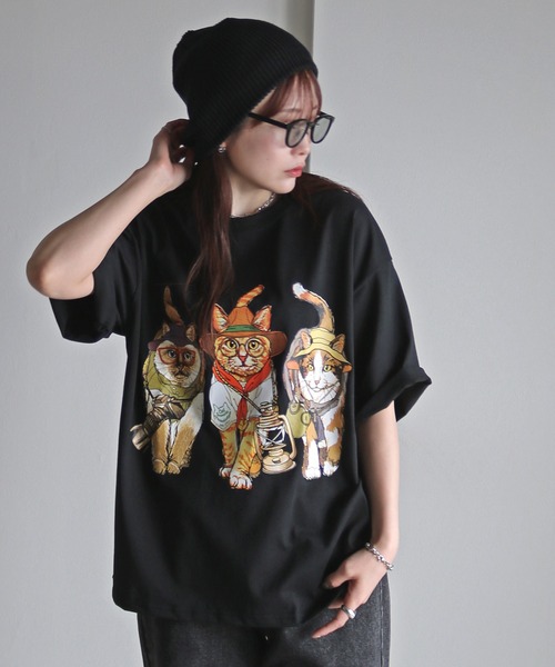 COURO（コウロ）の「アウトドアアニマルプリントTシャツ（Tシャツ/カットソー・レディース・ブラック系/ホワイト/ブラック/チャコール/オートミール/ホワイト系/チャコールグレー/ライトグレー系・L/M/XL）」の4枚目の写真