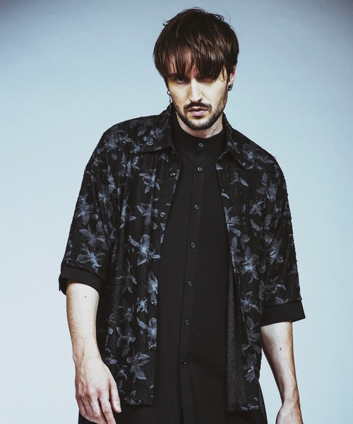 NO ID.(ノーアイディ)の「【NO ID.】Sheer Flower JQ Big Shirt / シアー フラワー JQ ビッグ シャツ(シャツ/ブラウス・メンズ・ブラック/ホワイト・ONE SIZE)」の6枚目の写真