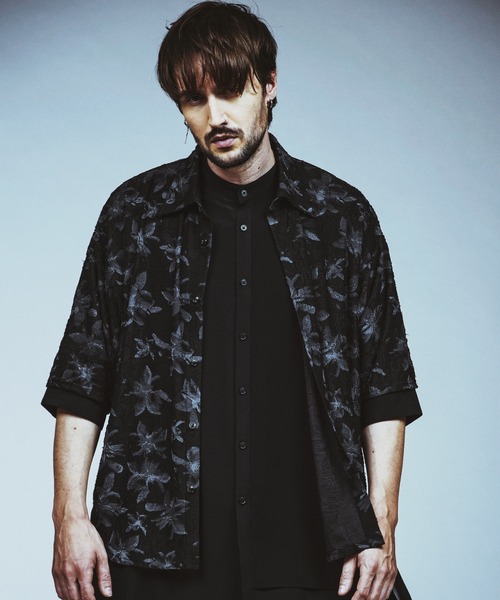 NO ID.(ノーアイディ)の「【NO ID.】Sheer Flower JQ Big Shirt / シアー フラワー JQ ビッグ シャツ(シャツ/ブラウス・メンズ・ブラック/ホワイト・ONE SIZE)」の7枚目の写真
