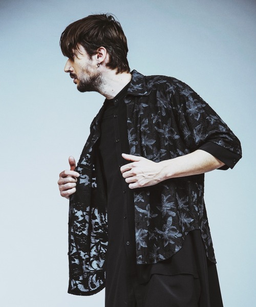 NO ID.(ノーアイディ)の「【NO ID.】Sheer Flower JQ Big Shirt / シアー フラワー JQ ビッグ シャツ(シャツ/ブラウス・メンズ・ブラック/ホワイト・ONE SIZE)」の9枚目の写真