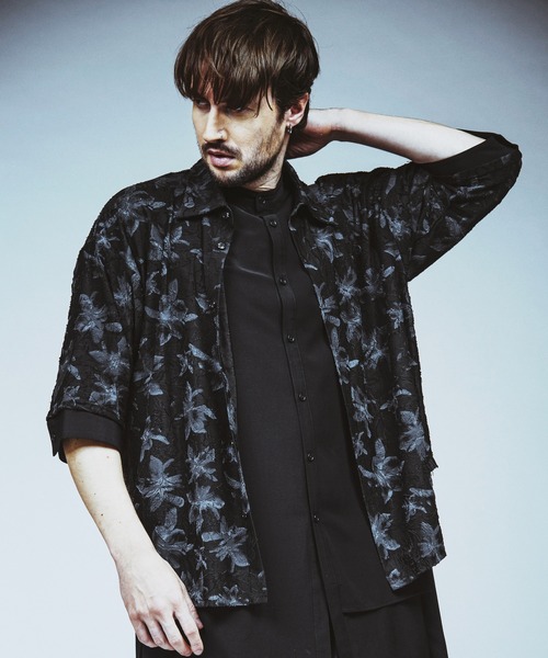NO ID.(ノーアイディ)の「【NO ID.】Sheer Flower JQ Big Shirt / シアー フラワー JQ ビッグ シャツ(シャツ/ブラウス・メンズ・ブラック/ホワイト・ONE SIZE)」の4枚目の写真