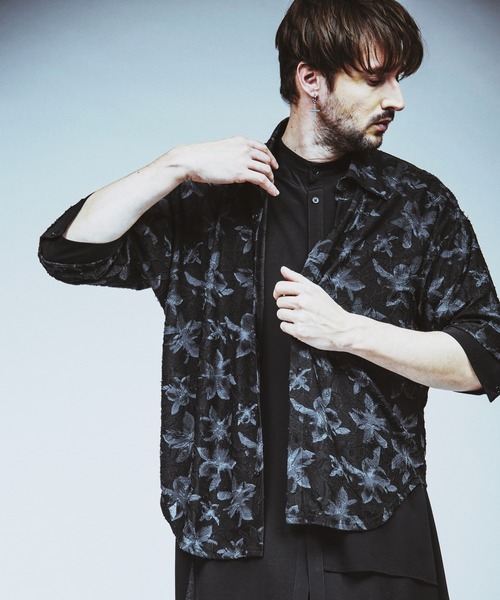 NO ID.(ノーアイディ)の「【NO ID.】Sheer Flower JQ Big Shirt / シアー フラワー JQ ビッグ シャツ(シャツ/ブラウス・メンズ・ブラック/ホワイト・ONE SIZE)」の3枚目の写真
