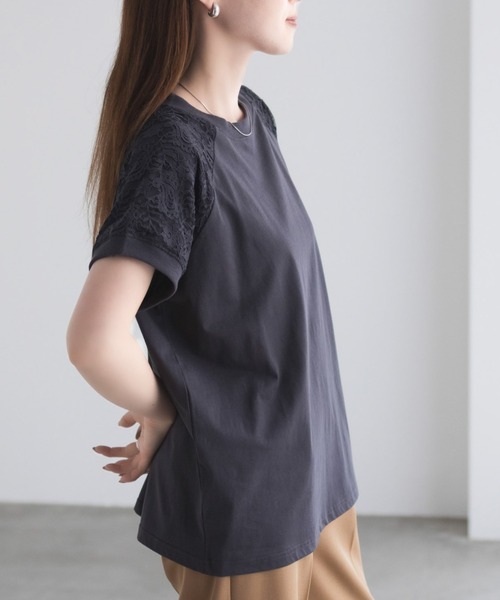 NAVY(ネイビー)の「nAvy ショルダーレースTシャツ(Tシャツ/カットソー・レディース・オフホワイト/チャコールグレー・M/L)」の8枚目の写真