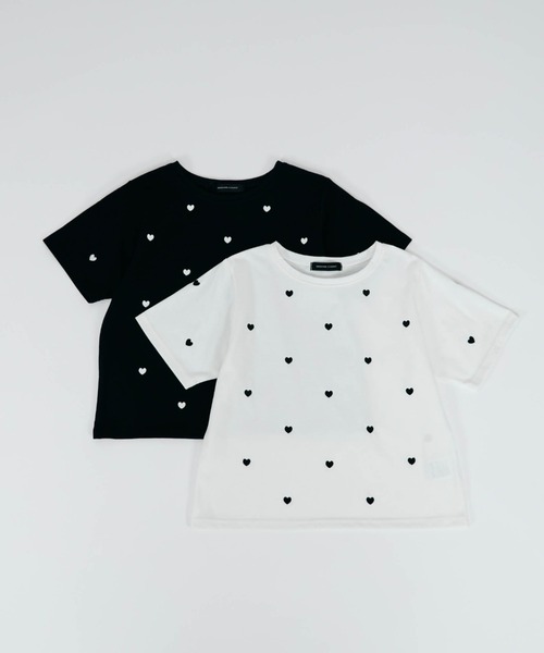 QUEENS COURT(クイーンズコート)の「ハートシシュウTシャツ≪洗濯機で洗える≫(Tシャツ/カットソー・レディース・ブラック/オフホワイト・M)」の22枚目の写真