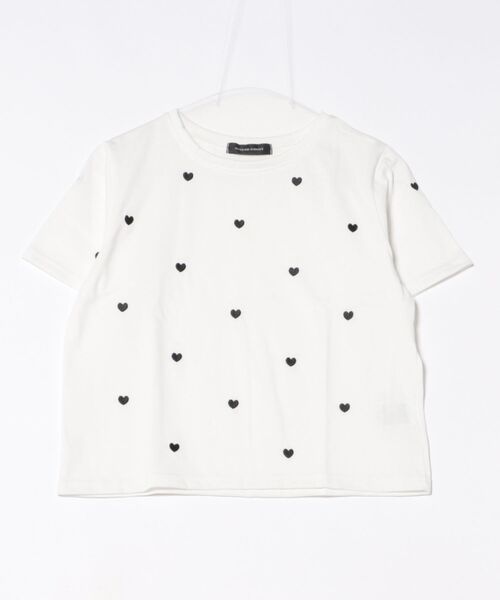 QUEENS COURT(クイーンズコート)の「ハートシシュウTシャツ≪洗濯機で洗える≫(Tシャツ/カットソー・レディース・ブラック/オフホワイト・M)」の4枚目の写真