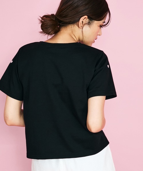 QUEENS COURT(クイーンズコート)の「ハートシシュウTシャツ≪洗濯機で洗える≫(Tシャツ/カットソー・レディース・ブラック/オフホワイト・M)」の13枚目の写真