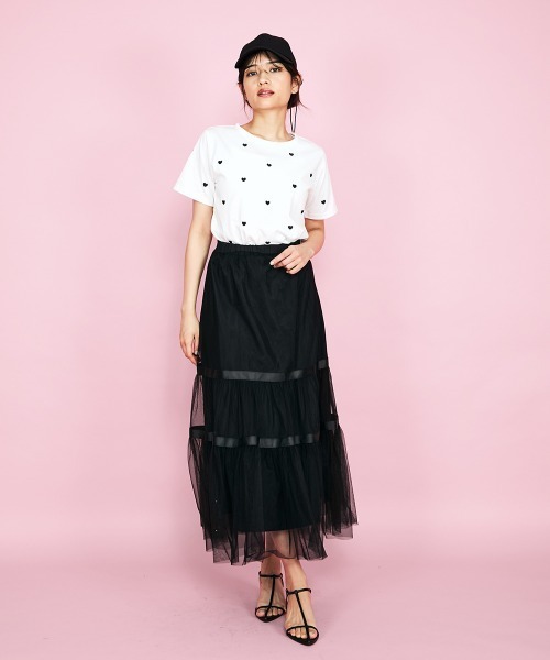 QUEENS COURT(クイーンズコート)の「ハートシシュウTシャツ≪洗濯機で洗える≫(Tシャツ/カットソー・レディース・ブラック/オフホワイト・M)」の12枚目の写真