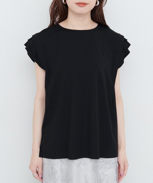 natural couture(ナチュラルクチュール)の「【sherbet line】接触冷感 タックフリルT(Tシャツ/カットソー・レディース・ピンク/ライトベージュ/オフホワイト/ブルー/ブラック・FREE)」の11枚目の写真