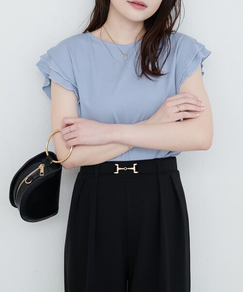 natural couture(ナチュラルクチュール)の「【sherbet line】接触冷感 タックフリルT(Tシャツ/カットソー・レディース・ピンク/ライトベージュ/オフホワイト/ブルー/ブラック・FREE)」の16枚目の写真