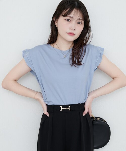 natural couture(ナチュラルクチュール)の「【sherbet line】接触冷感 タックフリルT(Tシャツ/カットソー・レディース・ピンク/ライトベージュ/オフホワイト/ブルー/ブラック・FREE)」の17枚目の写真