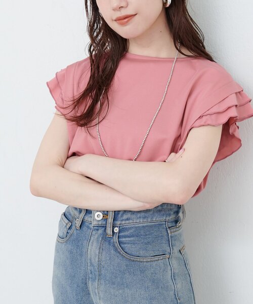 natural couture(ナチュラルクチュール)の「【sherbet line】接触冷感 タックフリルT(Tシャツ/カットソー・レディース・ピンク/ライトベージュ/オフホワイト/ブルー/ブラック・FREE)」の19枚目の写真