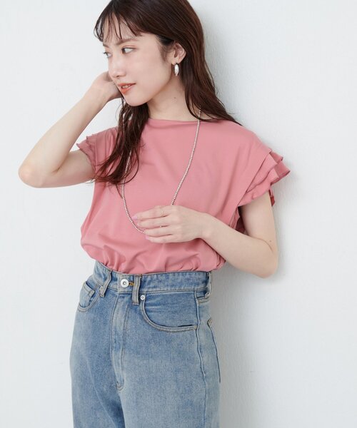 natural couture(ナチュラルクチュール)の「【sherbet line】接触冷感 タックフリルT(Tシャツ/カットソー・レディース・ピンク/ライトベージュ/オフホワイト/ブルー/ブラック・FREE)」の20枚目の写真