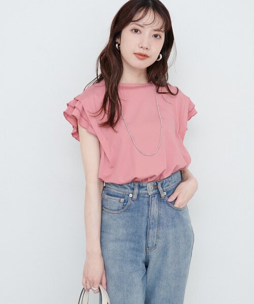 natural couture(ナチュラルクチュール)の「【sherbet line】接触冷感 タックフリルT(Tシャツ/カットソー・レディース・ピンク/ライトベージュ/オフホワイト/ブルー/ブラック・FREE)」の21枚目の写真