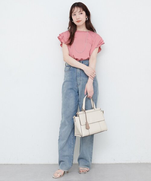 natural couture(ナチュラルクチュール)の「【sherbet line】接触冷感 タックフリルT(Tシャツ/カットソー・レディース・ピンク/ライトベージュ/オフホワイト/ブルー/ブラック・FREE)」の10枚目の写真