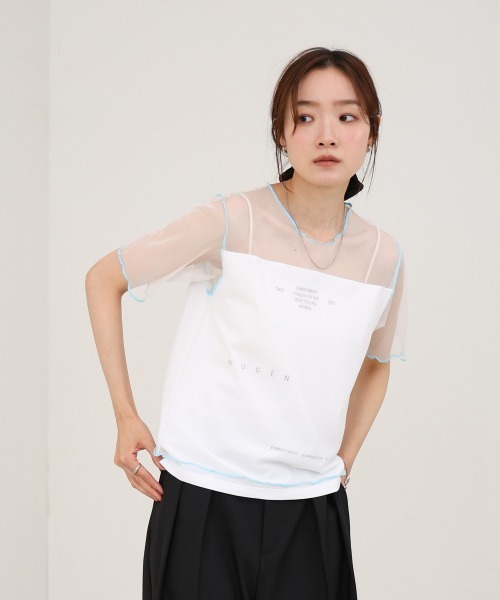 Bab(バブ)の「カラーメローチュールレイヤードTシャツ(Tシャツ/カットソー・レディース・ネイビー/オフホワイト/チャコールグレー・FREE)」の1枚目の写真