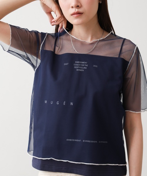 Bab(バブ)の「カラーメローチュールレイヤードTシャツ(Tシャツ/カットソー・レディース・ネイビー/オフホワイト/チャコールグレー・FREE)」の5枚目の写真