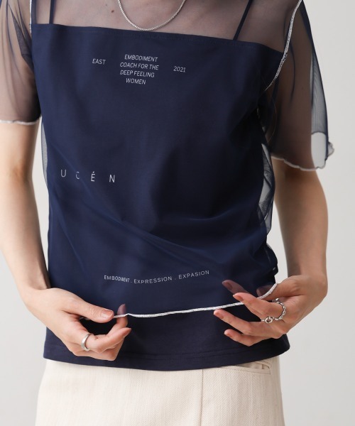 Bab(バブ)の「カラーメローチュールレイヤードTシャツ(Tシャツ/カットソー・レディース・ネイビー/オフホワイト/チャコールグレー・FREE)」の4枚目の写真