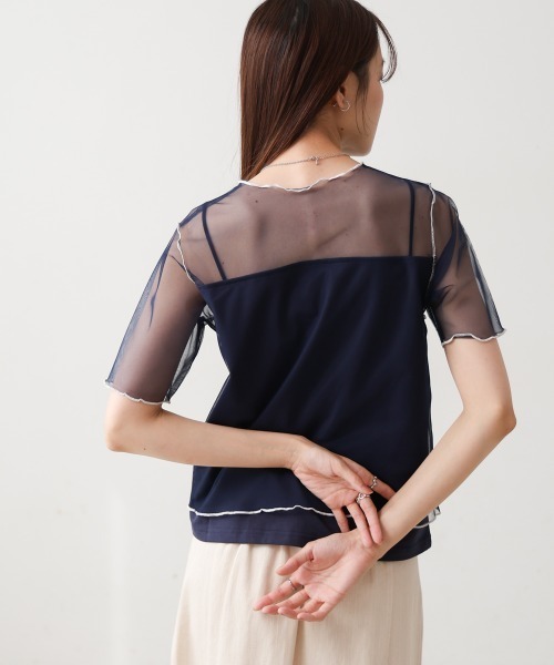 Bab(バブ)の「カラーメローチュールレイヤードTシャツ(Tシャツ/カットソー・レディース・ネイビー/オフホワイト/チャコールグレー・FREE)」の6枚目の写真