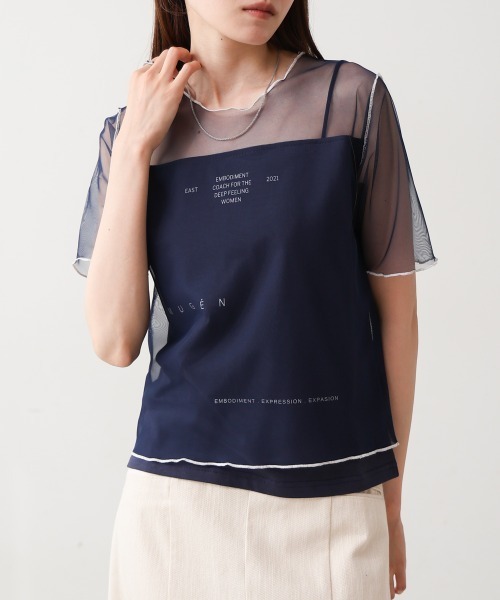 Bab(バブ)の「カラーメローチュールレイヤードTシャツ(Tシャツ/カットソー・レディース・ネイビー/オフホワイト/チャコールグレー・FREE)」の13枚目の写真