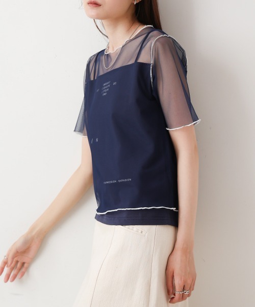 Bab(バブ)の「カラーメローチュールレイヤードTシャツ(Tシャツ/カットソー・レディース・ネイビー/オフホワイト/チャコールグレー・FREE)」の16枚目の写真