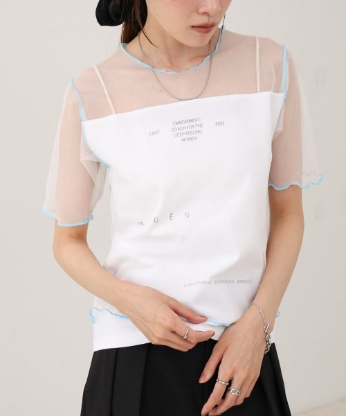 Bab(バブ)の「カラーメローチュールレイヤードTシャツ(Tシャツ/カットソー・レディース・ネイビー/オフホワイト/チャコールグレー・FREE)」の18枚目の写真