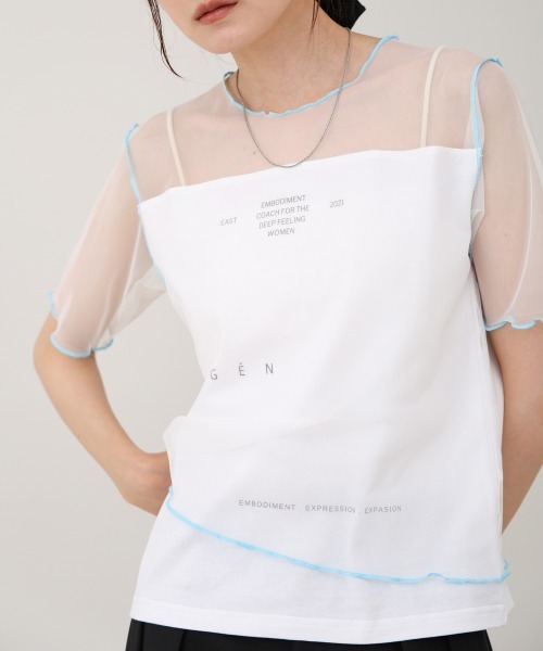 Bab(バブ)の「カラーメローチュールレイヤードTシャツ(Tシャツ/カットソー・レディース・ネイビー/オフホワイト/チャコールグレー・FREE)」の21枚目の写真