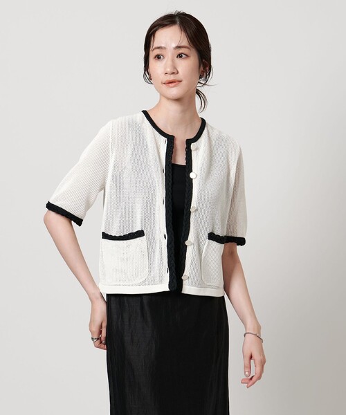 UNITED ARROWS(ユナイテッドアローズ)の「メッシュ スパンコール ニットカーディガン -ウォッシャブル-(カーディガン/ボレロ・レディース・オフホワイト/ブラック/ネイビー・FREE)」の2枚目の写真