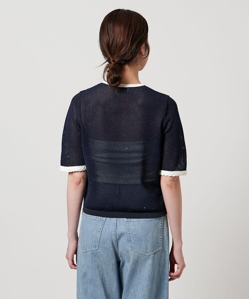UNITED ARROWS(ユナイテッドアローズ)の「メッシュ スパンコール ニットカーディガン -ウォッシャブル-(カーディガン/ボレロ・レディース・オフホワイト/ブラック/ネイビー・FREE)」の12枚目の写真
