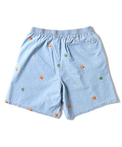 HOUSTON(ヒューストン)の「HOUSTON ヒューストン CHAMBRAY ALLOVER EMB EASY SHORTS シャンブレー 虎 福 総柄刺繍 イージーショーツ(その他パンツ・メンズ・ワンウォッシュ/ライトインディゴブルー・M/L/XL)」の5枚目の写真