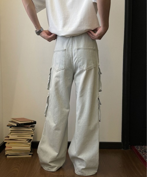セール】ライトウォッシュカーゴデニムワイドパンツ（デニム