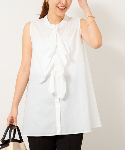 NOLLEY’S（ノーリーズ）の「リボンAラインシャツ（シャツ/ブラウス・レディース・ホワイト/サックスブルー/ブラック/ブラック系その他・38）」の2枚目の写真